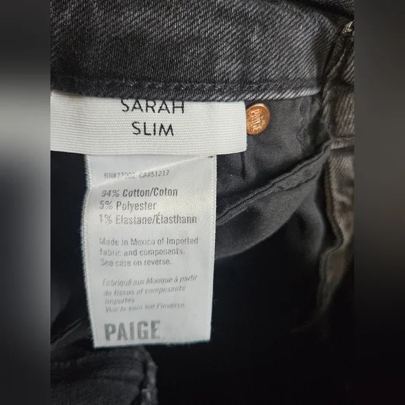 💙🩷Paige Sarah Slim Jeans Size 25 Destructed Distressed Black Wash💙 - Picture 6 of 10